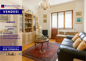 Albaro | In palazzo signorile, soleggiati MQ.120 doppi servizi, poggiolo e lunga balconata